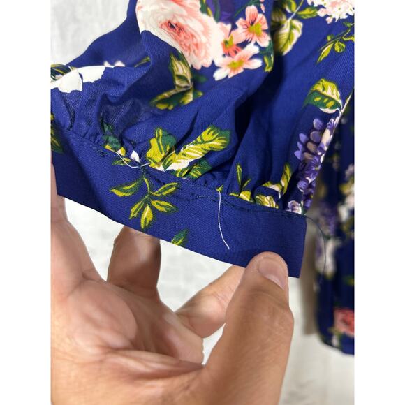 Lulus Faux Wrap Dress Medium Blue Floral NEW Long Sleeve Knee Length - Picture 2 of 12